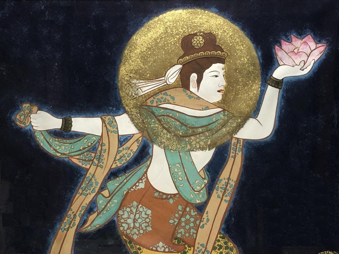 【 月光菩薩・観音図 】　肉筆　大型仏画額　109×92ｃｍ　日本画