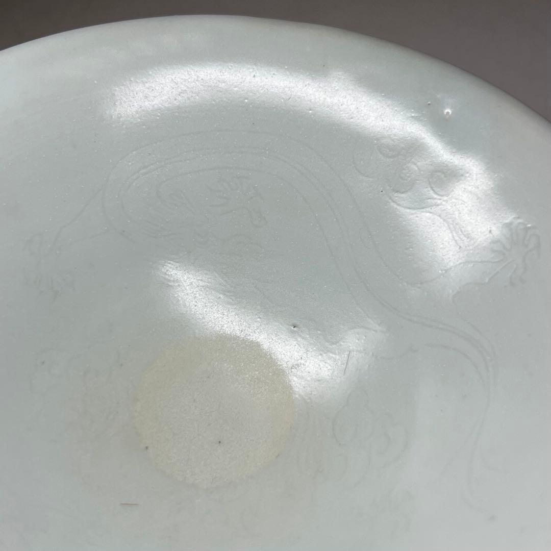 専用　中国宋代　青磁陰刻龍雲文茶碗 合箱 w15.3cm 東キ8-0326☆2F