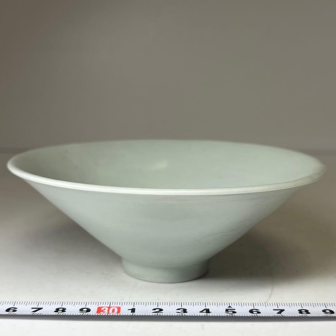 専用　中国宋代　青磁陰刻龍雲文茶碗 合箱 w15.3cm 東キ8-0326☆2F
