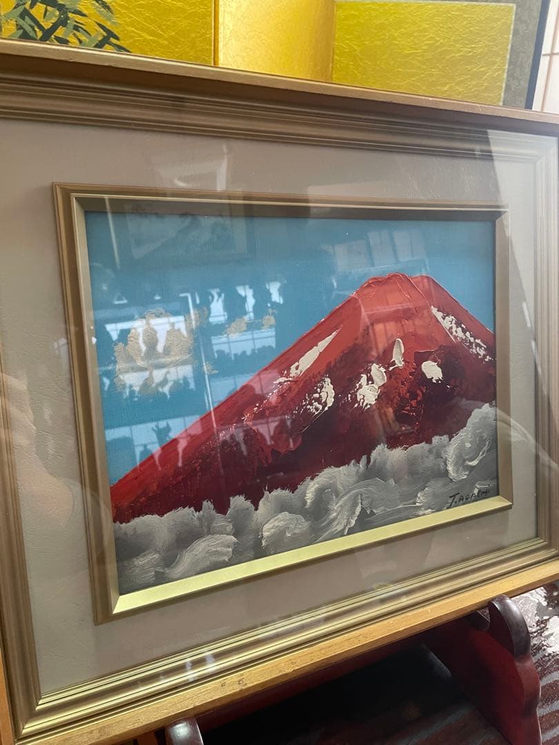 油彩画 富士山 足立辰己作