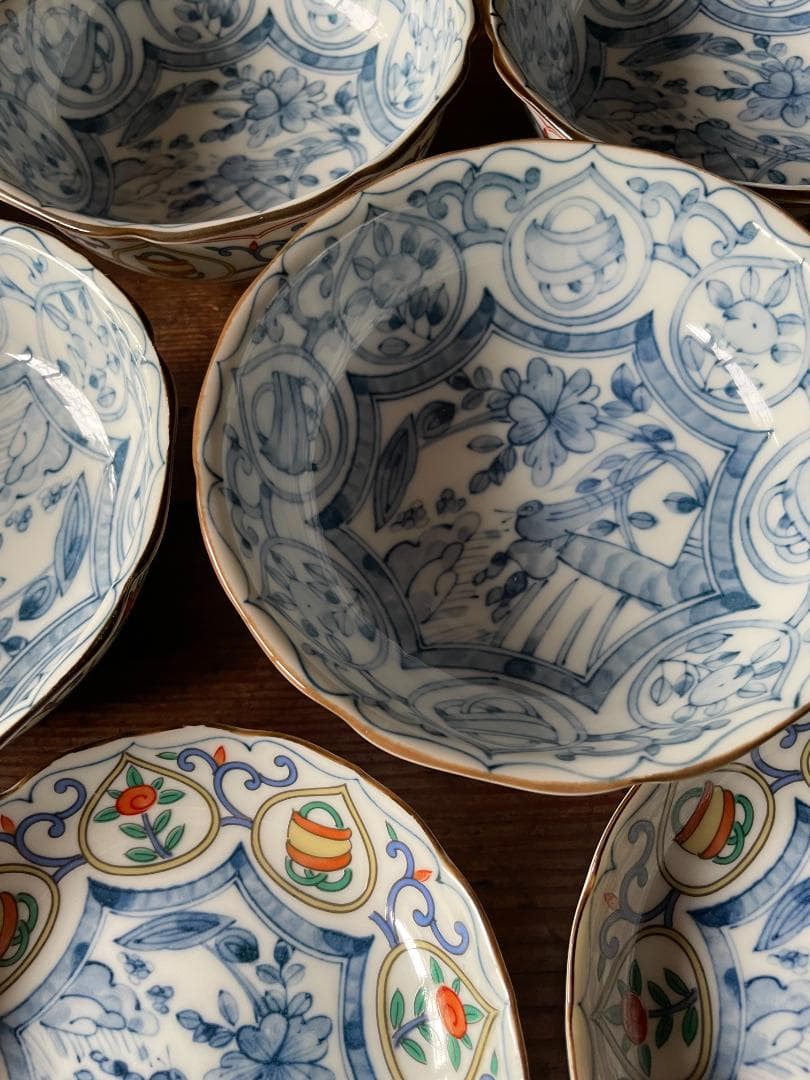 蒙古焼 藍窯 木棚付 中鉢 小皿 箸置 各5客 醤油差し1客セット新品 未使用