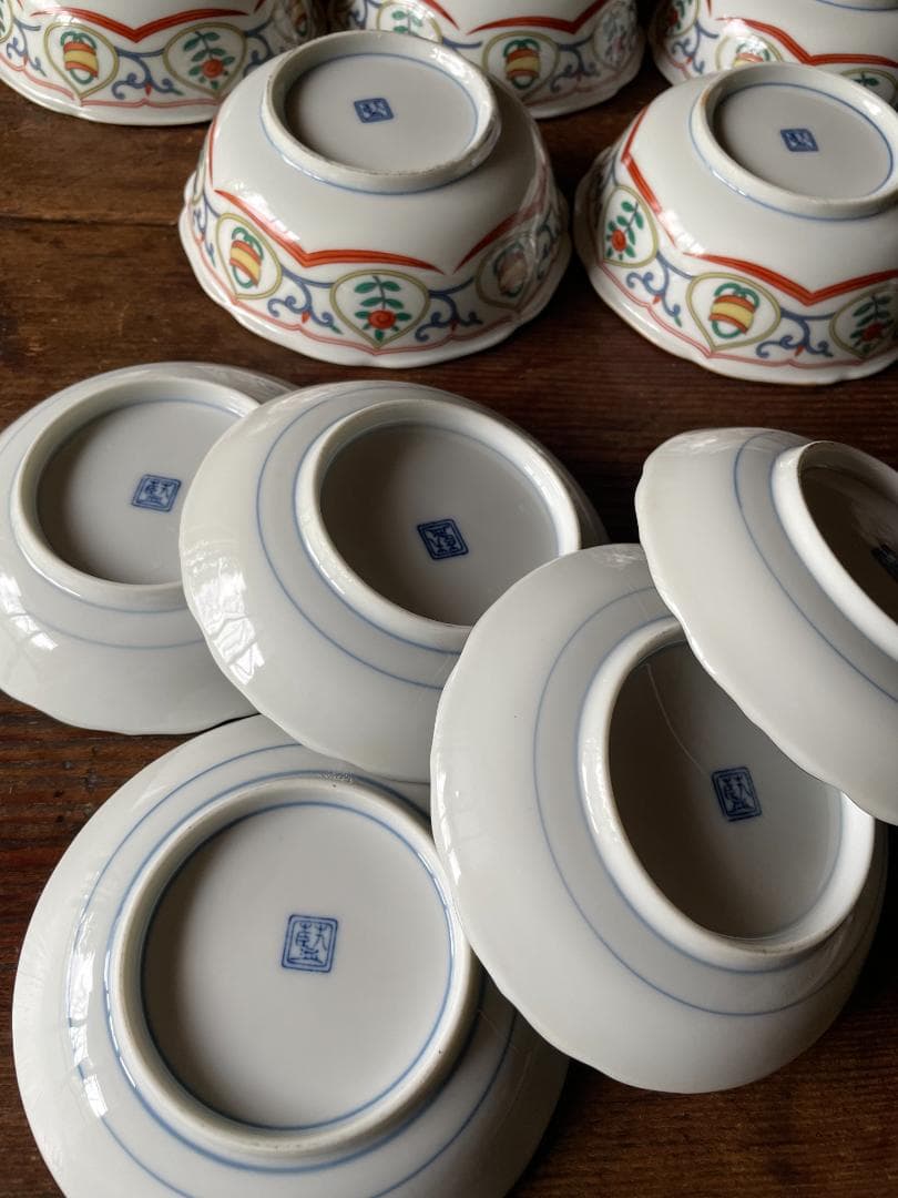 蒙古焼 藍窯 木棚付 中鉢 小皿 箸置 各5客 醤油差し1客セット新品 未使用