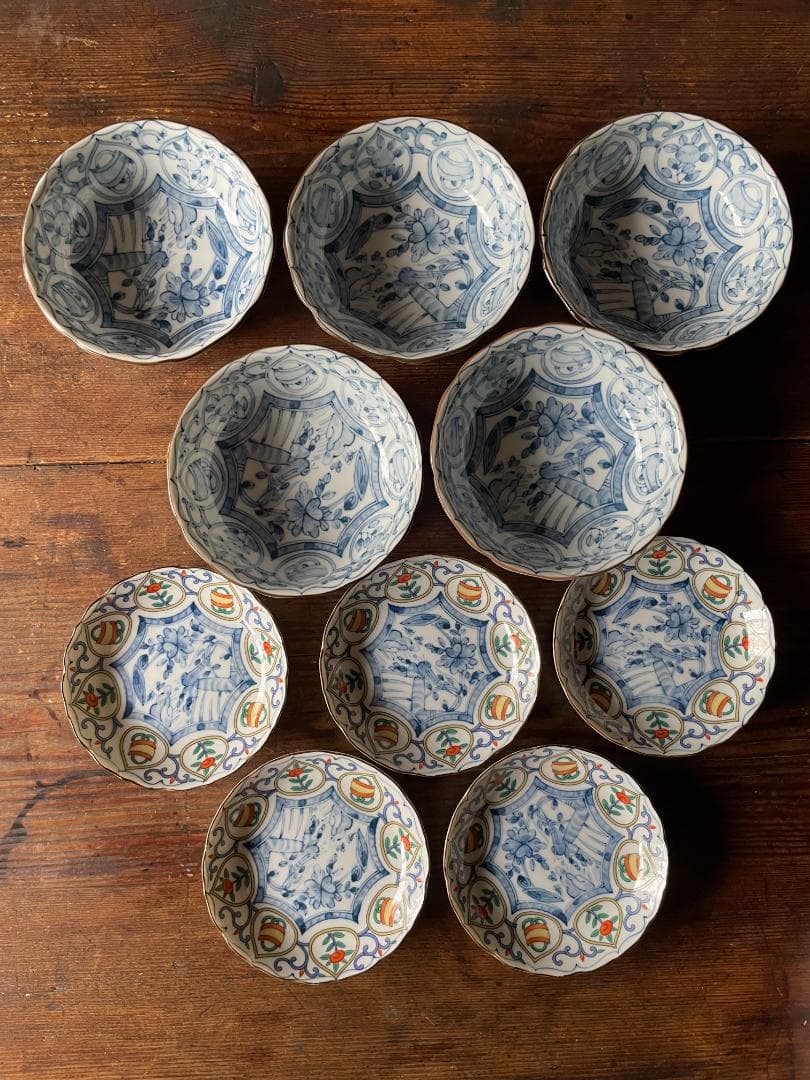 蒙古焼 藍窯 木棚付 中鉢 小皿 箸置 各5客 醤油差し1客セット新品 未使用