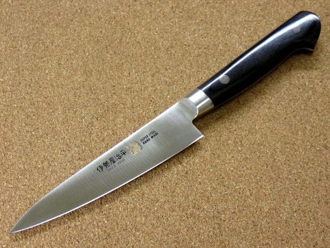 関の刃物 ペティナイフ120mm 伊勢屋治平 口金黒パッカー 果物包丁 小型両刃