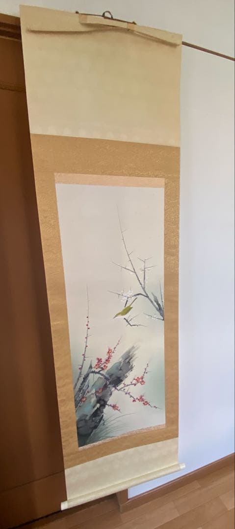掛け軸 山根蕉巖作　「紅白梅図 」 共箱 縁起物 年中掛け