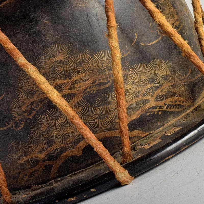 和楽器　和太鼓　日の出松鶴蒔絵　締太鼓　撥付　V　R9351B