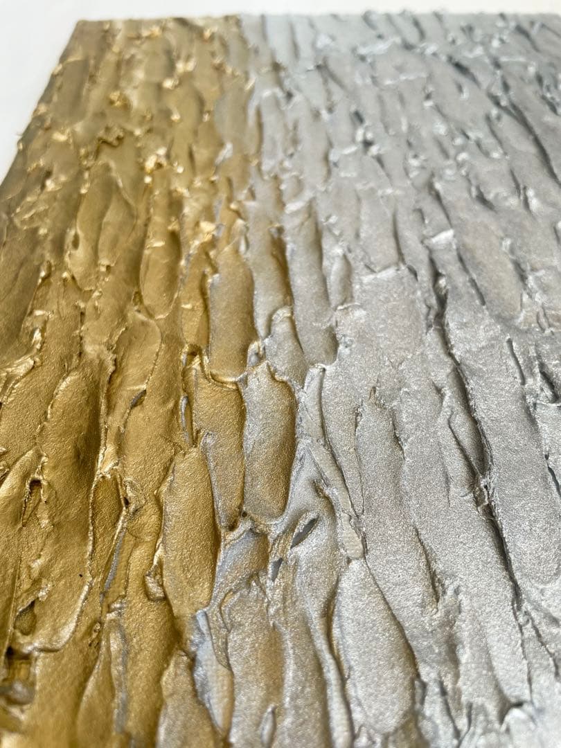 銀と金の現代アート｜F4 二枚組テクスチャーアート｜モダン・抽象・インテリア絵画