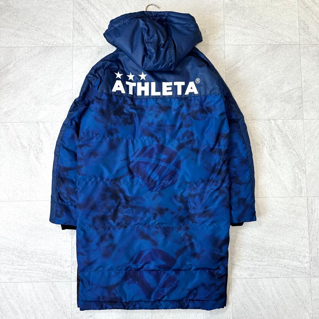 美品【ATHLETA】ベンチコート ロング 迷彩 カモフラ フード 中綿 M