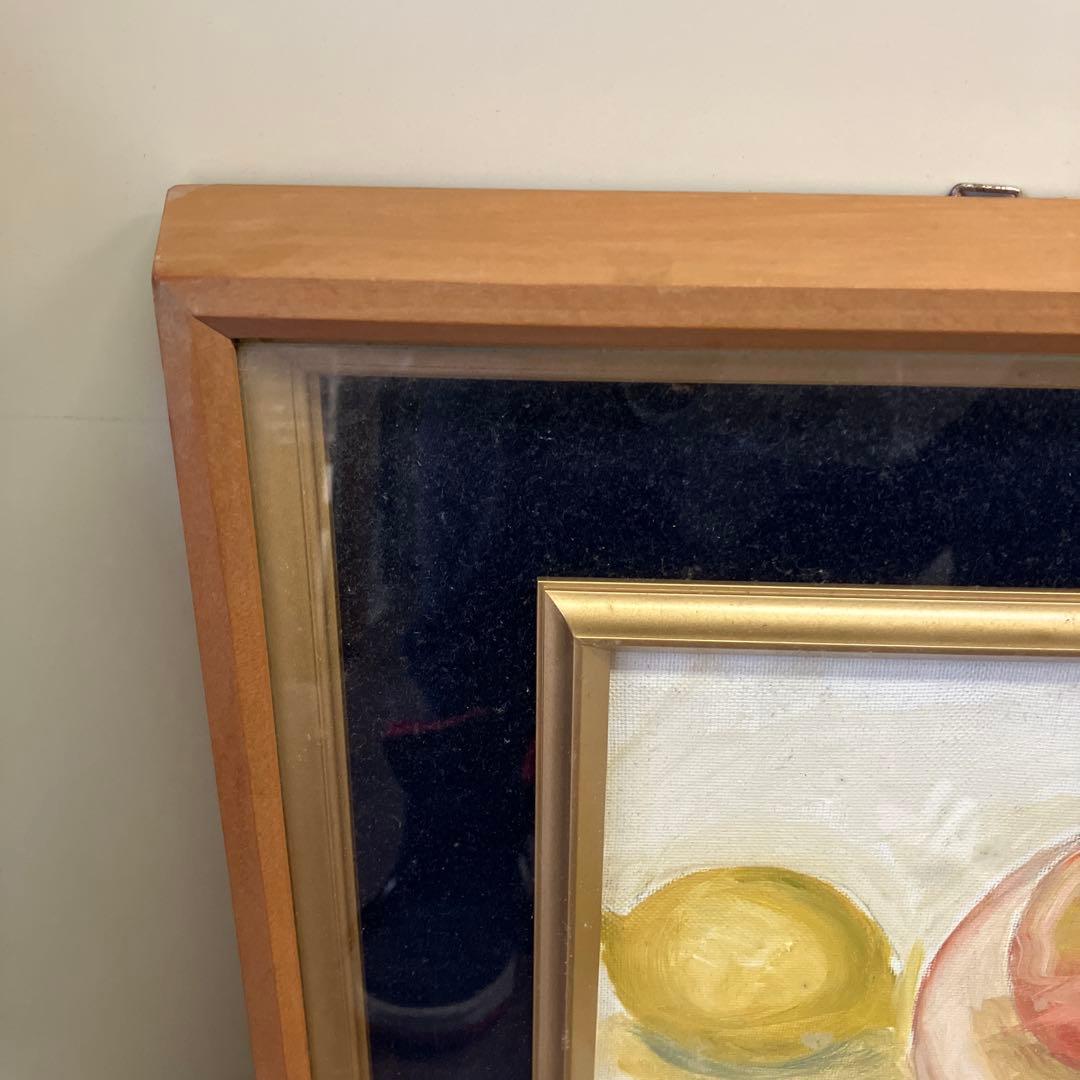 油彩画 静物画 果物 額装 アート インテリア アンティーク 昭和レトロ 絵画