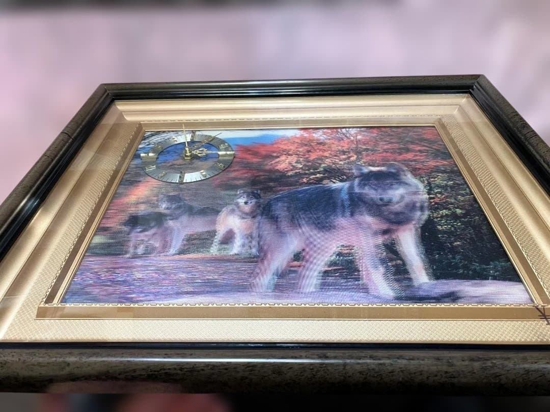 壁掛け飛び出るワンちゃんたちの立体絵時計付きアート額縁【差し替えプレゼントあり】