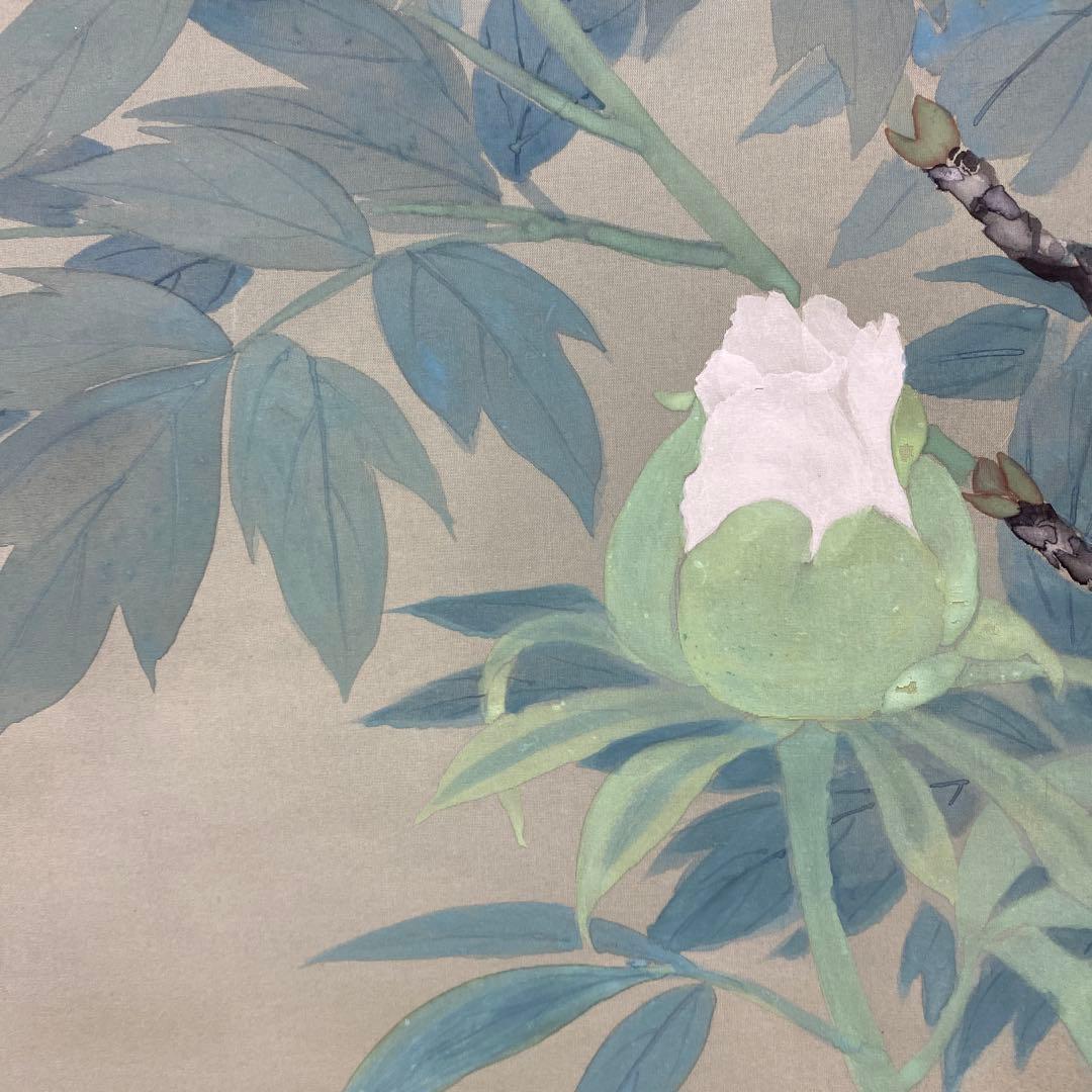 美品 掛け軸 松浦満作 牡丹図 共箱 白牡丹 二重箱 美術年鑑掲載