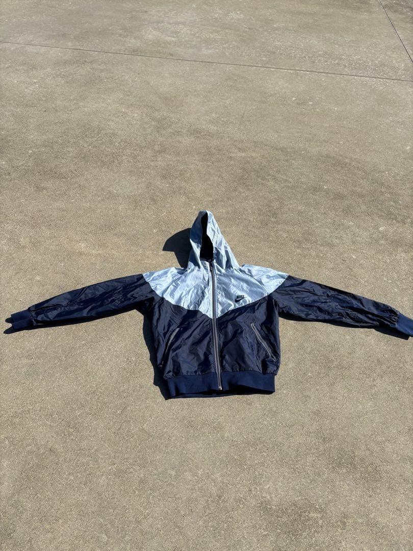 80’s Nike フード付きウィンドブレーカー M ネイビー/シルバー