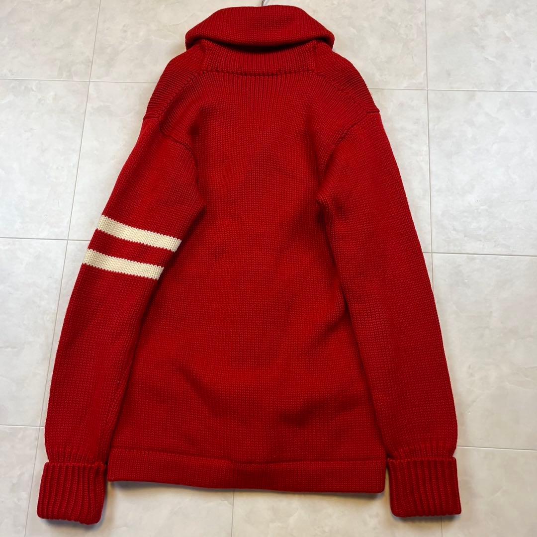 美品 Psycho Bunny ショールカラーニット厚手 L レッド ゴルフ