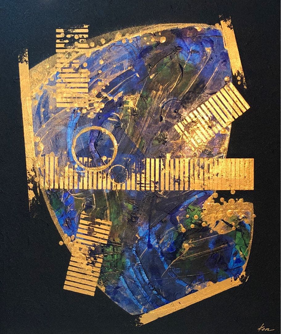 絵画　油絵　原画　抽象画　現代アート　ゴールド　モダン　インテリア　F10