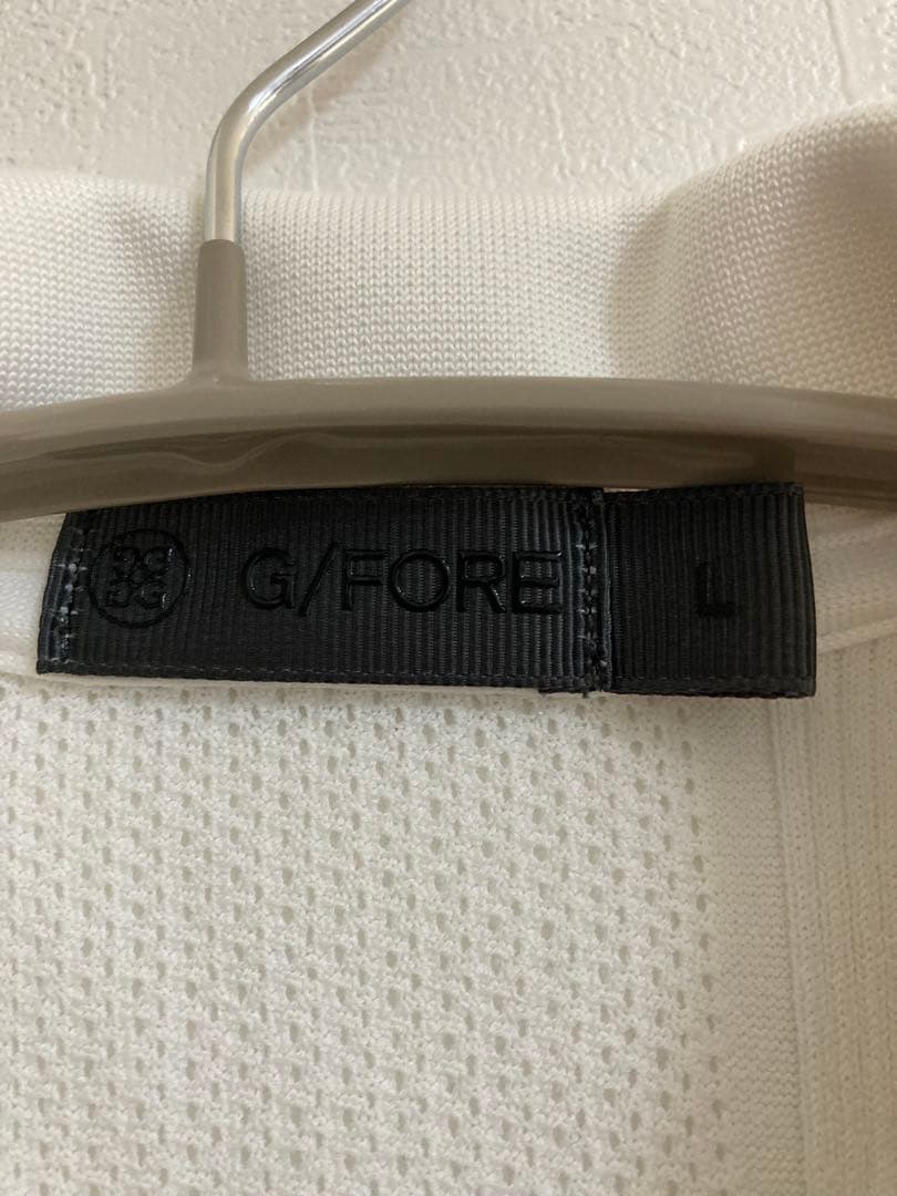 G/FORE ホワイト 背面透かし柄メッシュ　ゴルフ　ポロシャツ　 L 白