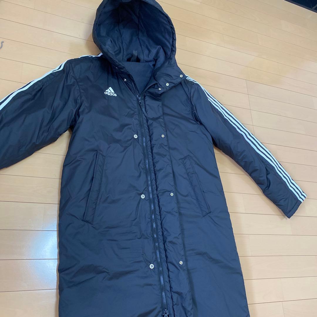 adidas フード付きスーパーロングベンチコート 黒