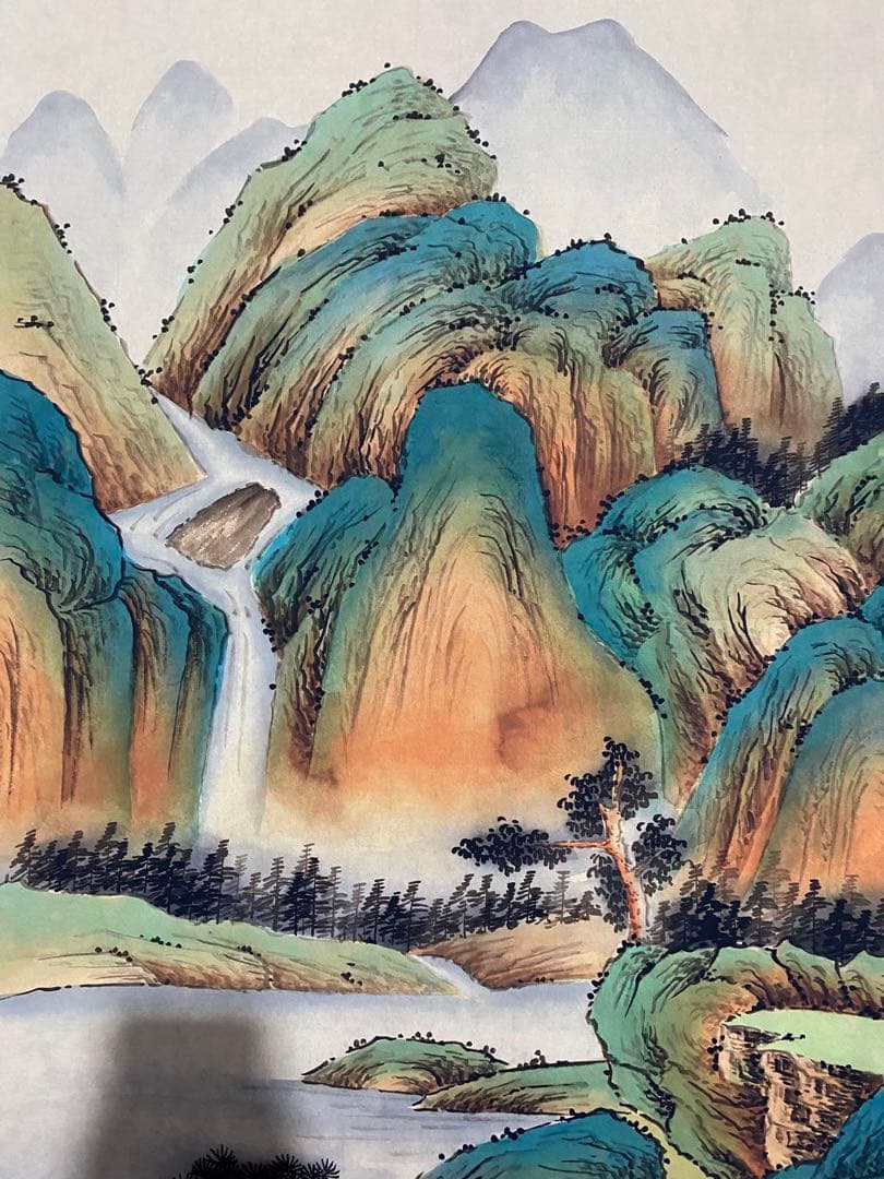 仇英 青绿山水 中国画 掛け軸 水墨画 和室 玄関 茶室 壁掛け 美術品