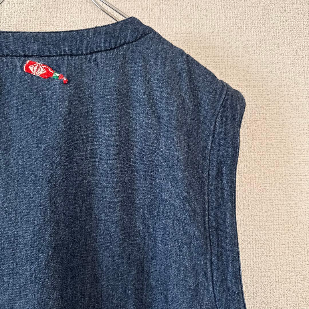 激レア タバスコ 背面刺繍 デニム風ベスト L 身幅広め 企業ロゴ 90s 春