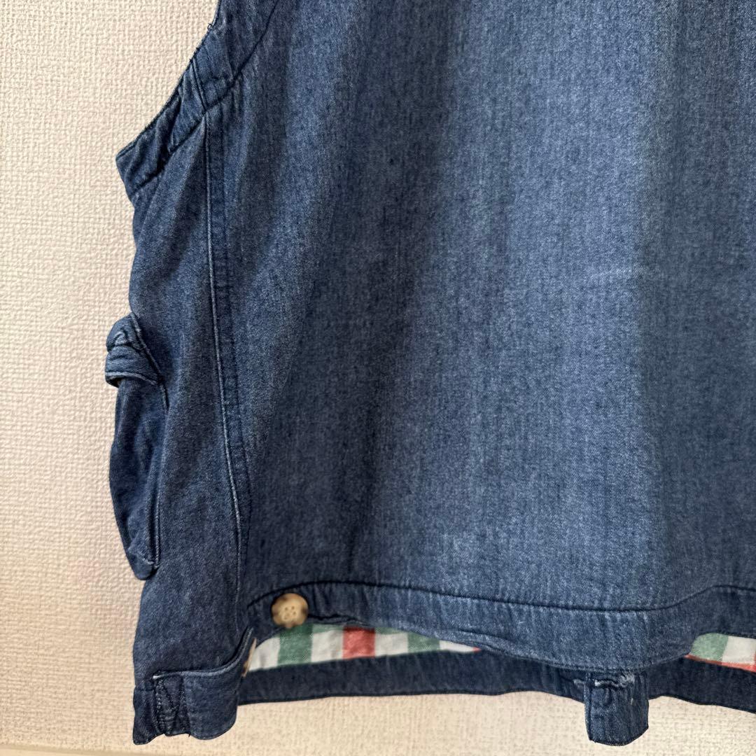 激レア タバスコ 背面刺繍 デニム風ベスト L 身幅広め 企業ロゴ 90s 春