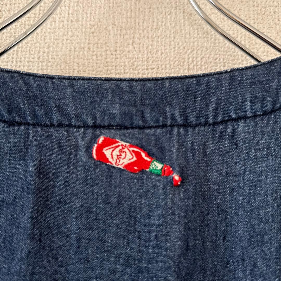 激レア タバスコ 背面刺繍 デニム風ベスト L 身幅広め 企業ロゴ 90s 春