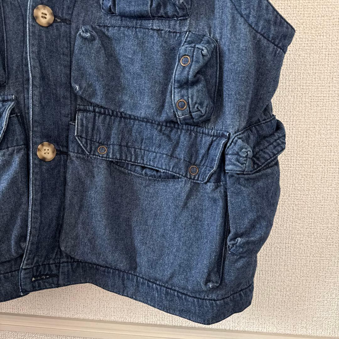 激レア タバスコ 背面刺繍 デニム風ベスト L 身幅広め 企業ロゴ 90s 春