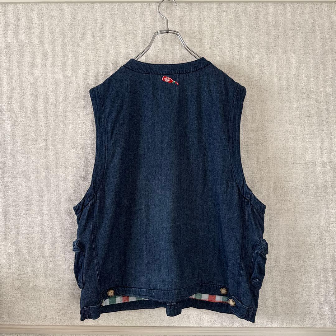 激レア タバスコ 背面刺繍 デニム風ベスト L 身幅広め 企業ロゴ 90s 春