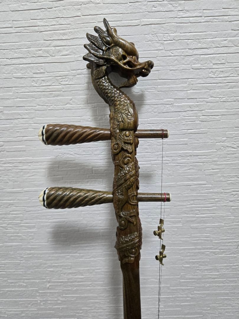 【美品】二胡　緑檀製　龍頭モデル　ケース付