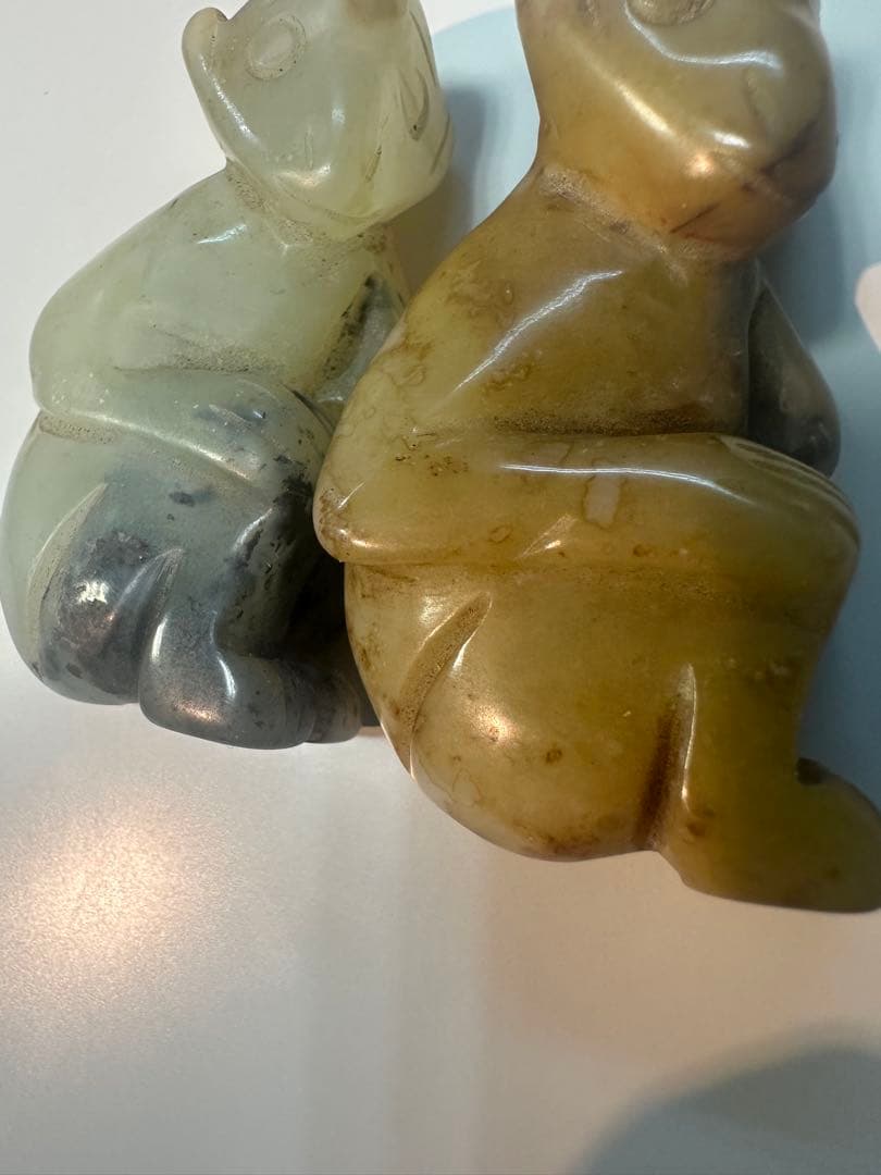 中国古玩 翡翠彫刻猿 2個 古玉