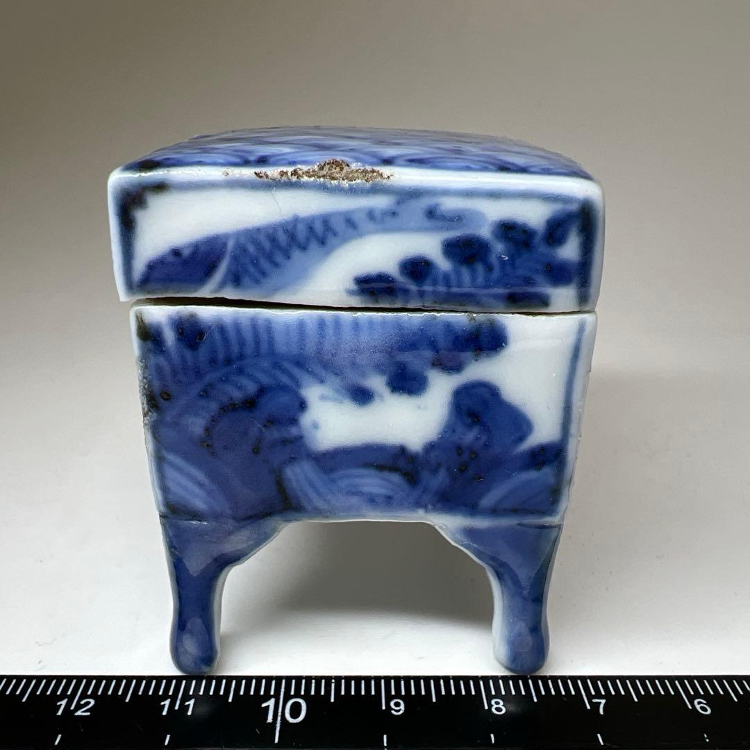 古代　古染付　四足香合　木箱付　高さ約5㎝　東Y8-0312☆2Fタルオル