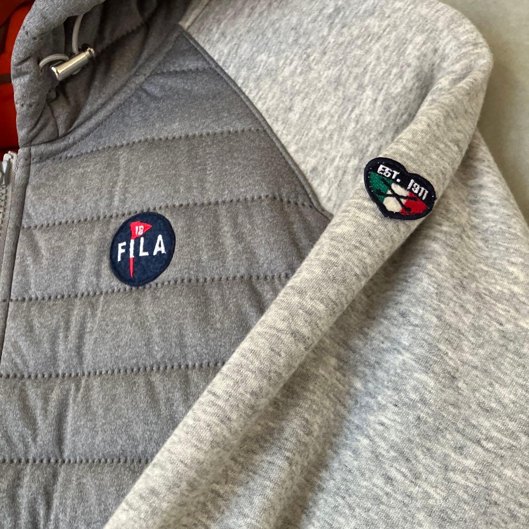 FILA GOLFフード付きグレーキルティング裏起毛ジャケット