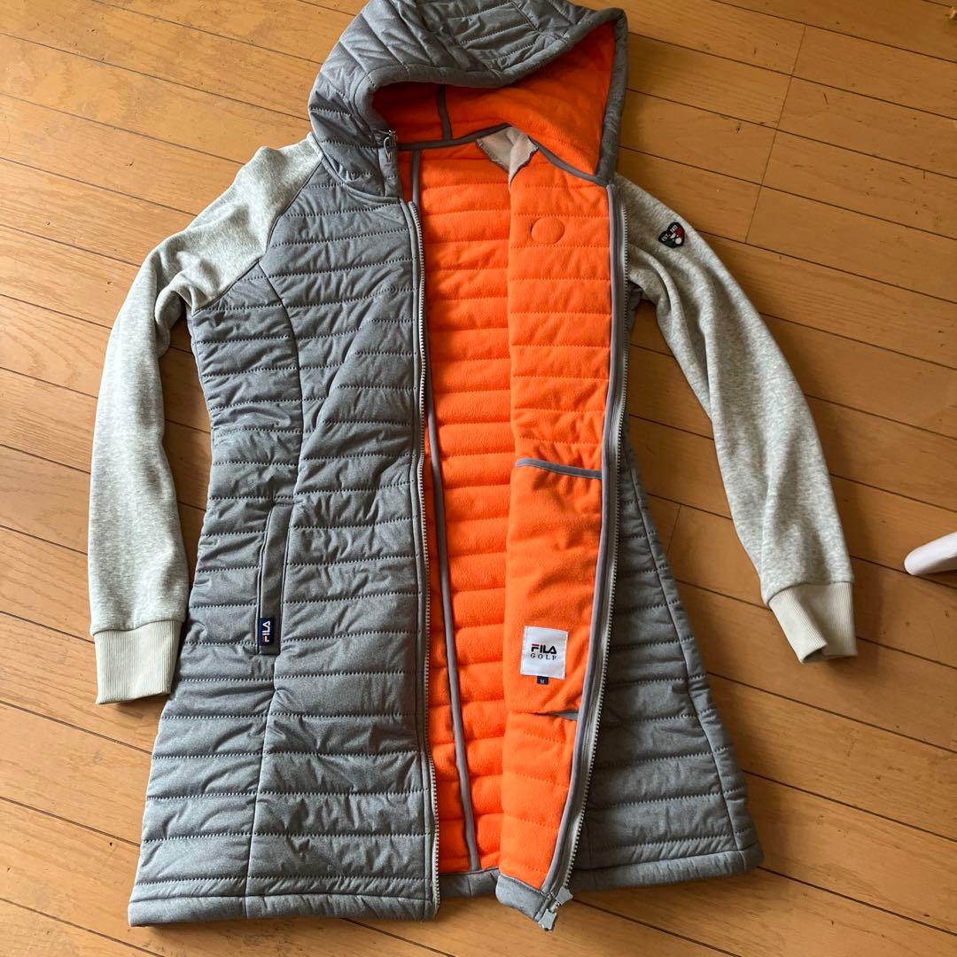FILA GOLFフード付きグレーキルティング裏起毛ジャケット
