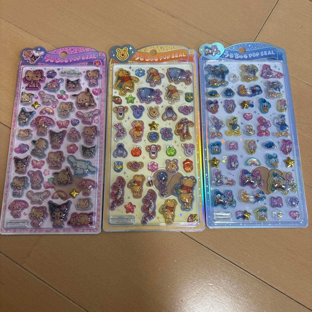 新品　うるちゅるポップシール　プーさん　ドナルド　キティ　モジョジョジョ　8種