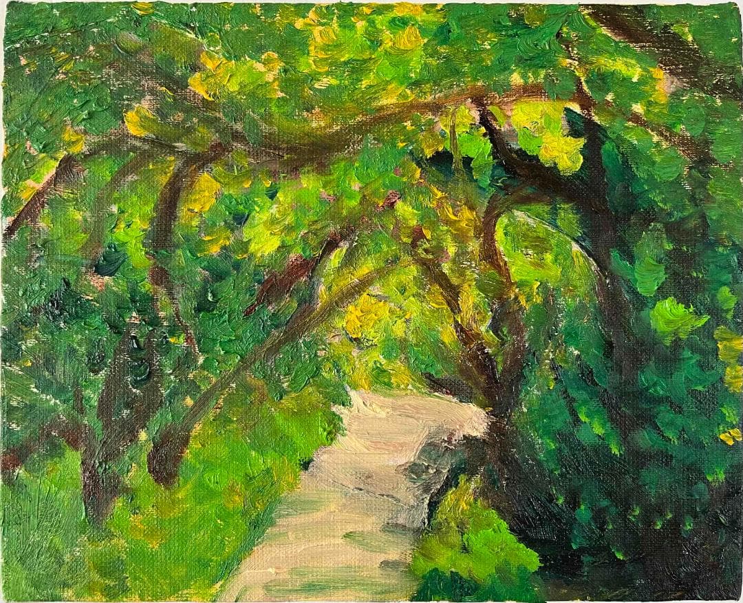 油彩画　原画「近所の風景　堤防　20262」アート　絵画 22×27㎝ F3