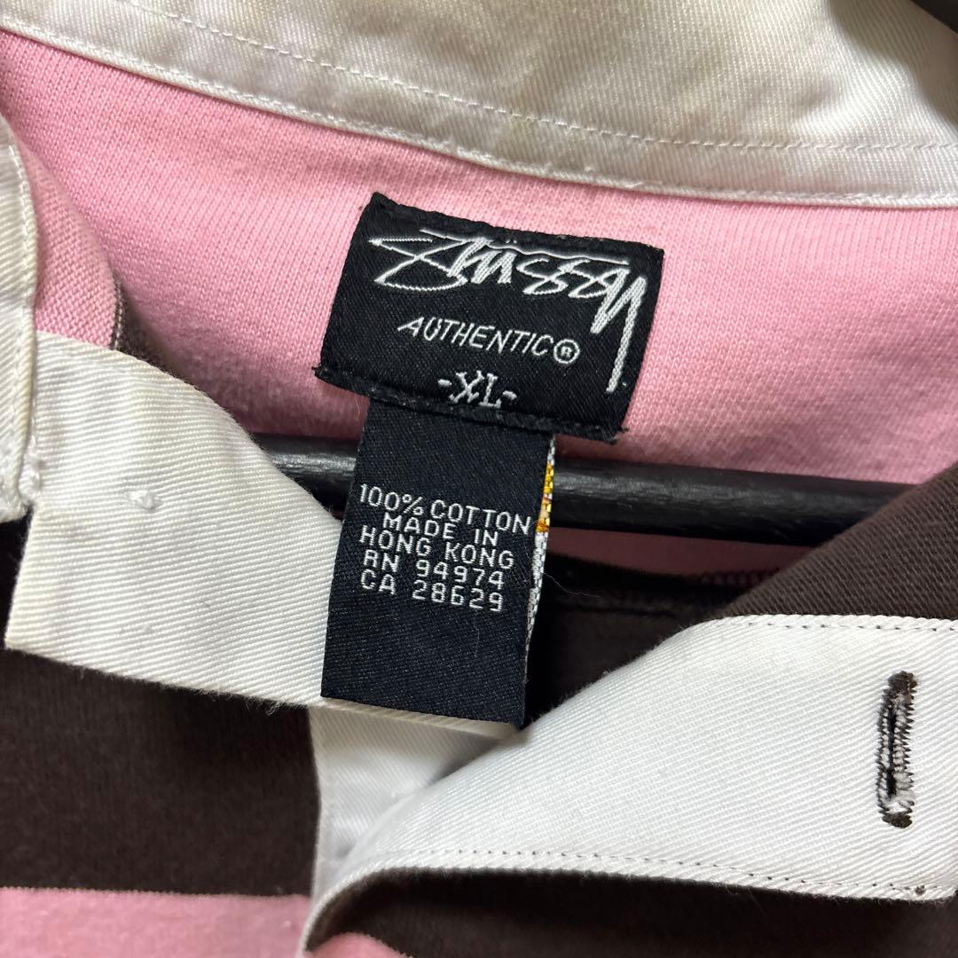 Stussy ステューシーラガーシャツ XL ピンク/ブラウン／ボーダー