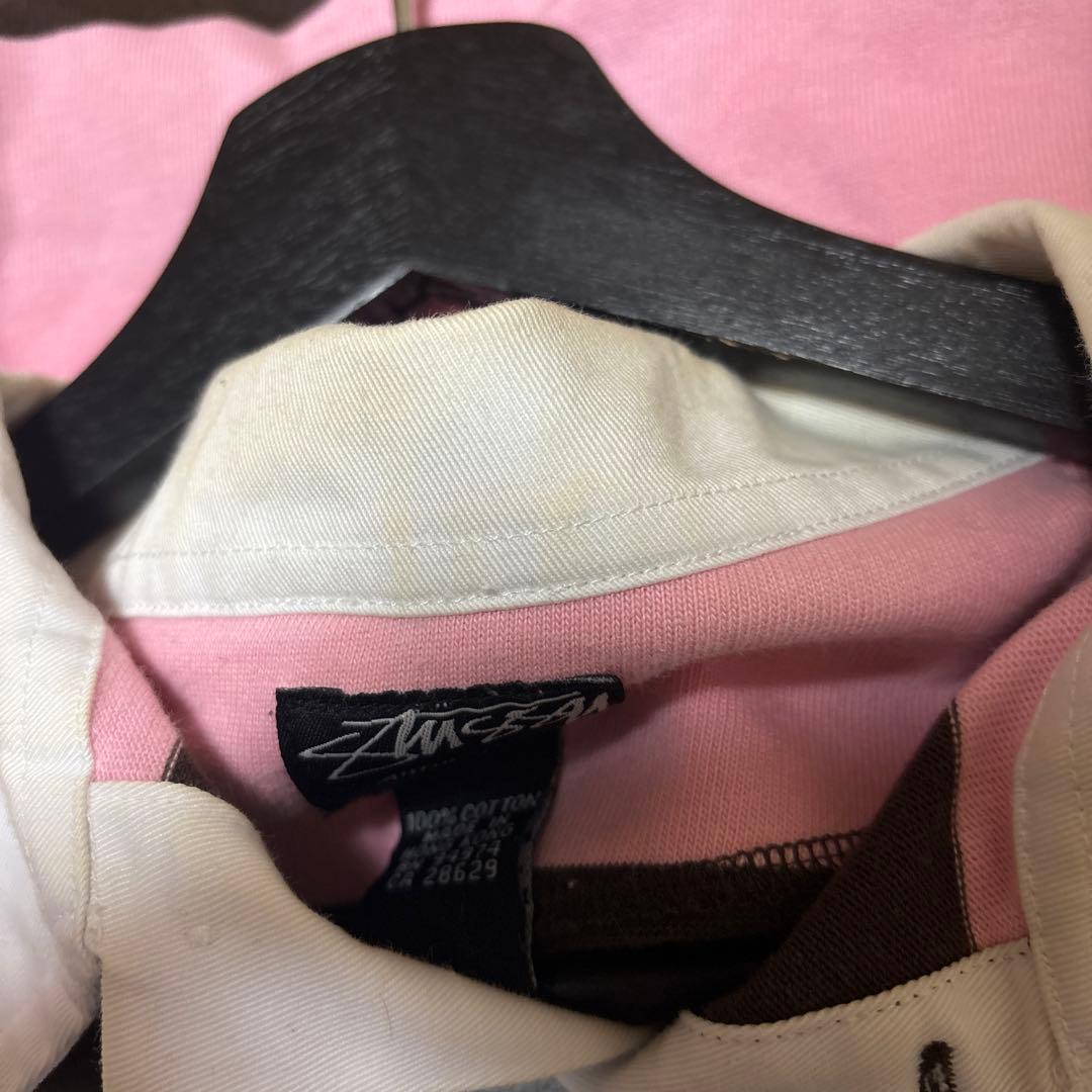 Stussy ステューシーラガーシャツ XL ピンク/ブラウン／ボーダー