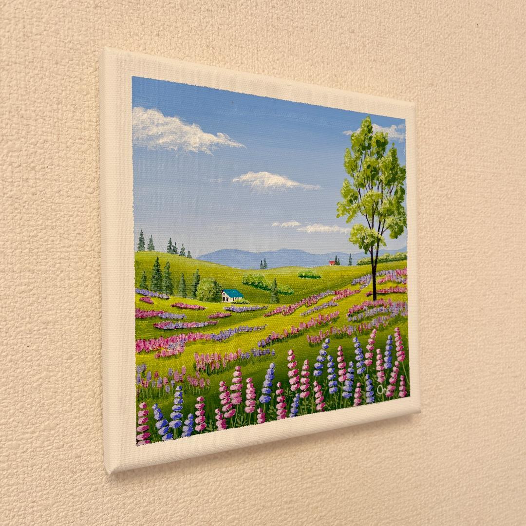 アクリル画　原画　「ルーピンの咲く丘01」　SSMサイズ　キャンバス