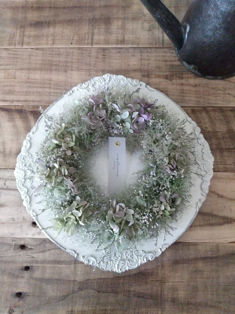 スモークツリーと紫陽花のナチュラルリース