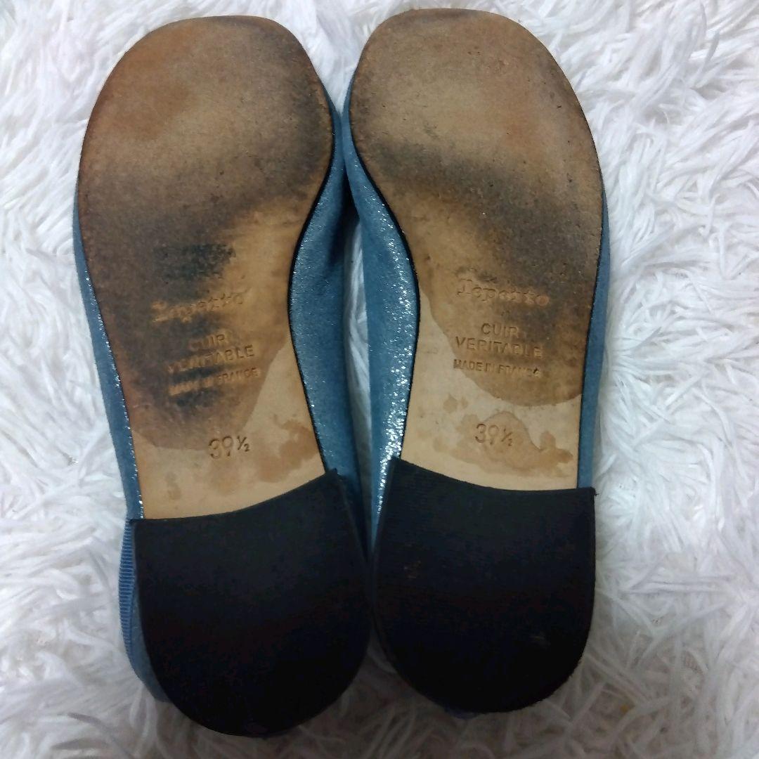 repetto レペット 水色 リボン付き バレエシューズ 39.5 ラメ
