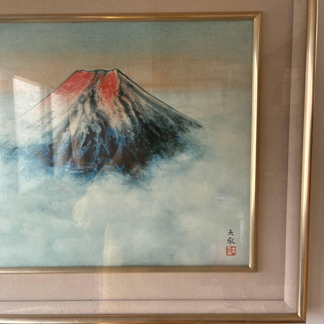 富士山 水彩画 金色フレーム付き