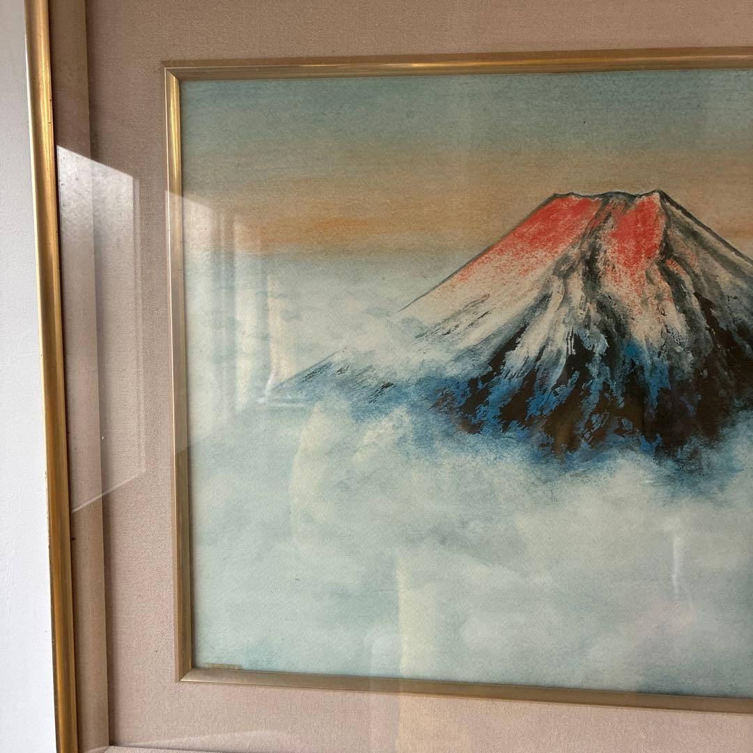 富士山 水彩画 金色フレーム付き