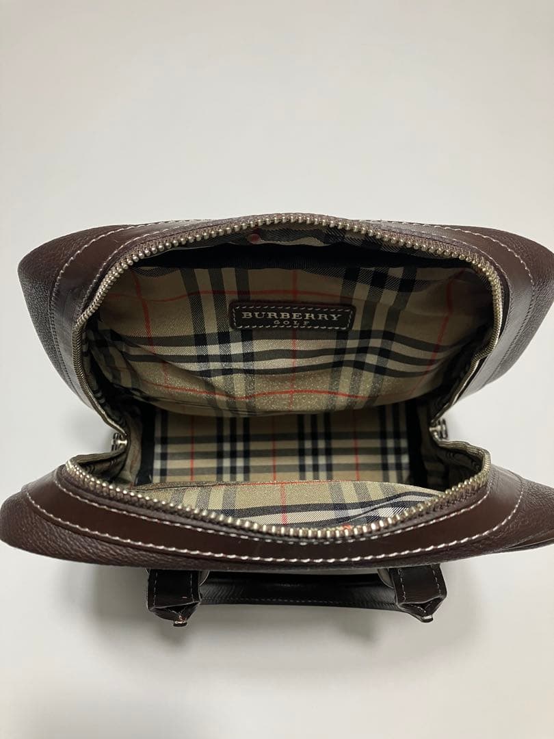 BURBERRY GOLF ゴルフシューズバッグ レザー ノバチェック ブラウン