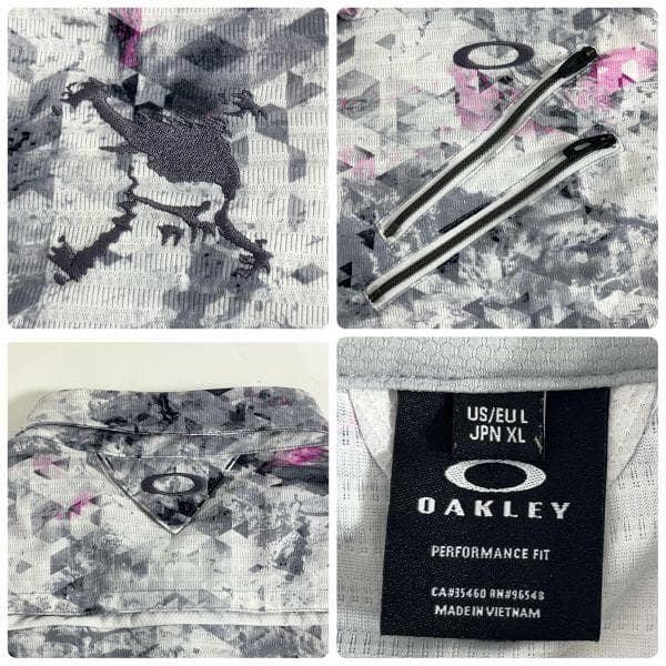 OAKLEY オークリー 半袖ポロシャツ グレー系 総柄 XLサイズ スカル刺繍