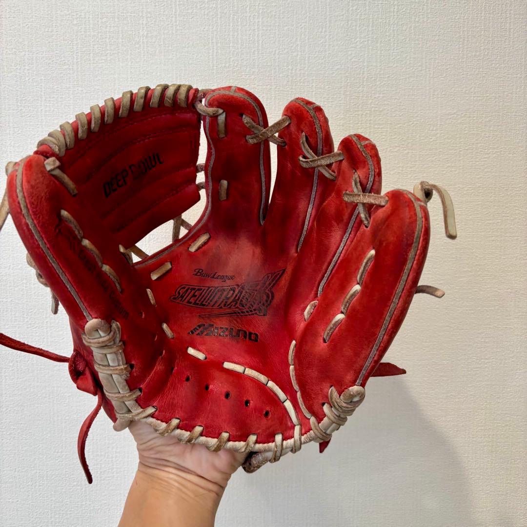 ミズノ グローブ 軟式 少年 型抜群Mizuno buw leagueレッド