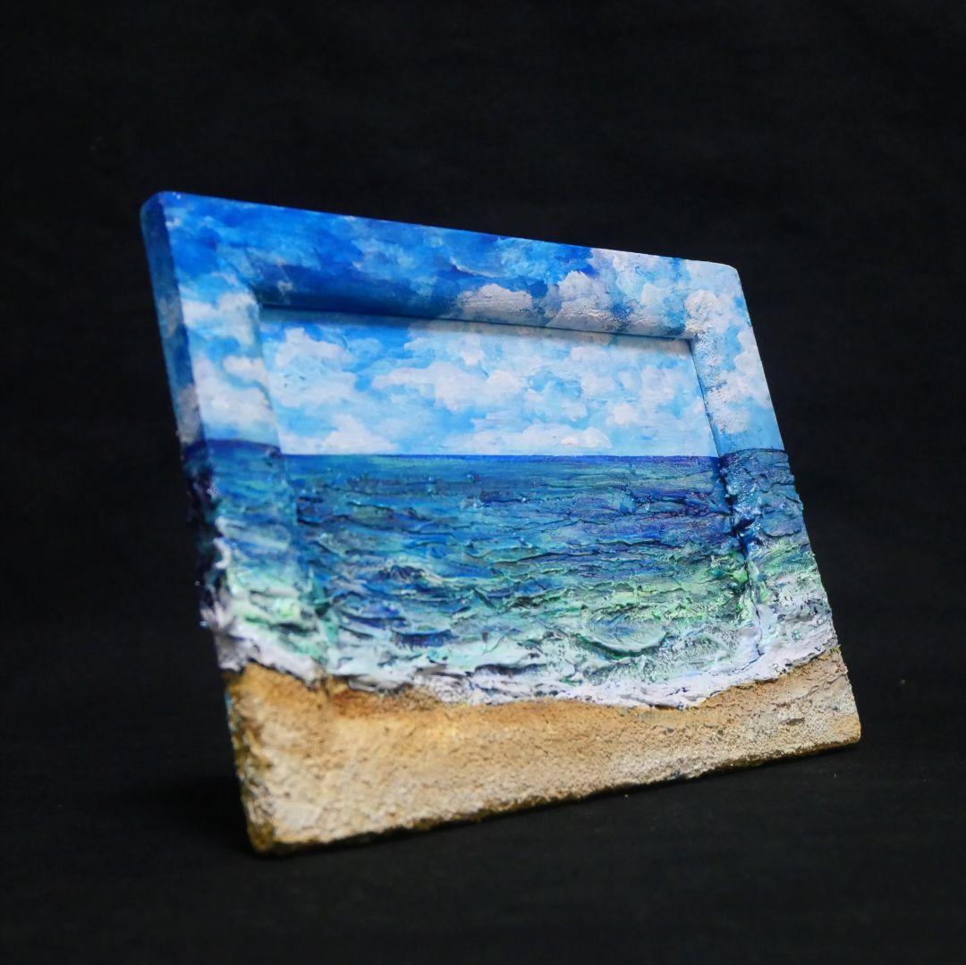 油絵 油彩 油彩画 絵 絵画 【海の砂浜】ミニ絵画