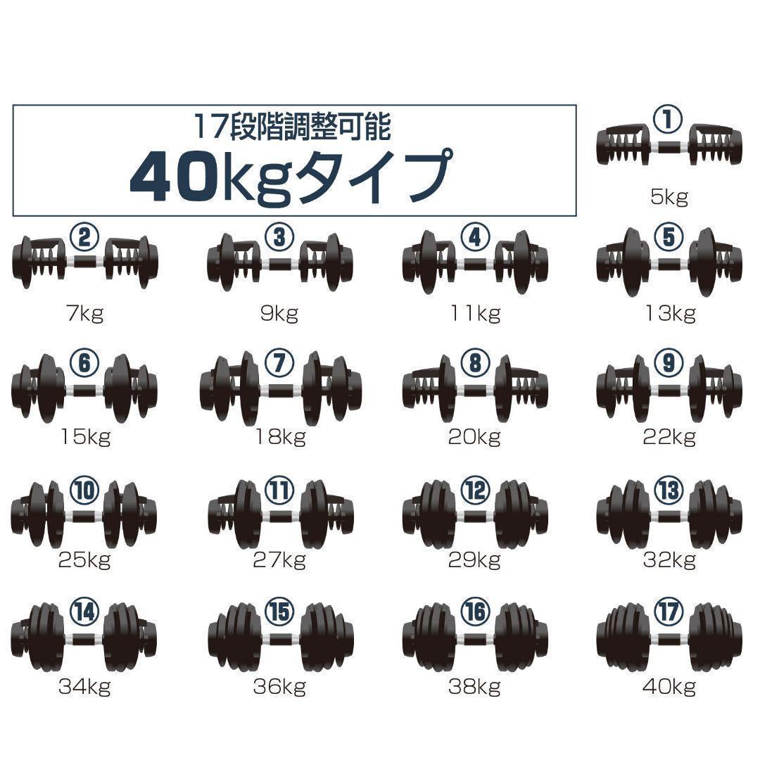 ダンベル 可変式 40kg 1個 アジャスタブルダンベル ブラック 2594