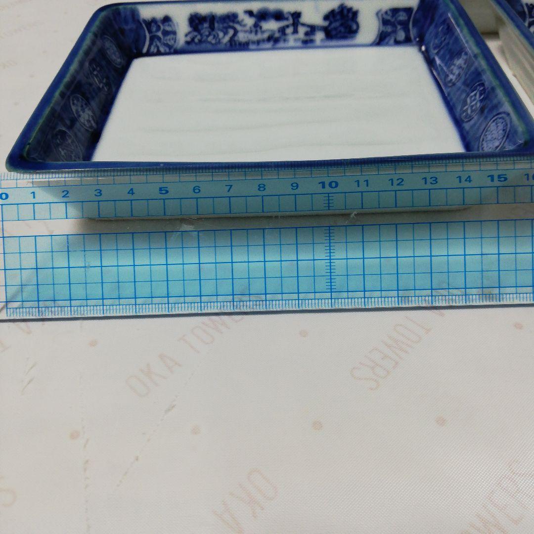 藍付け焼　角皿　5枚セット 約14cm x 17cm　刺身皿　盛皿