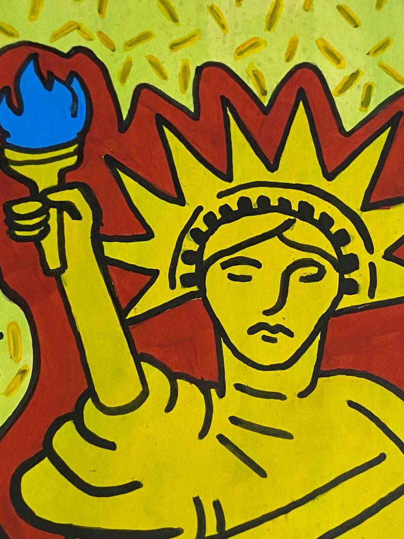 【模写】 額装付き キース・ヘリング KEITH HARING 油彩 厚紙