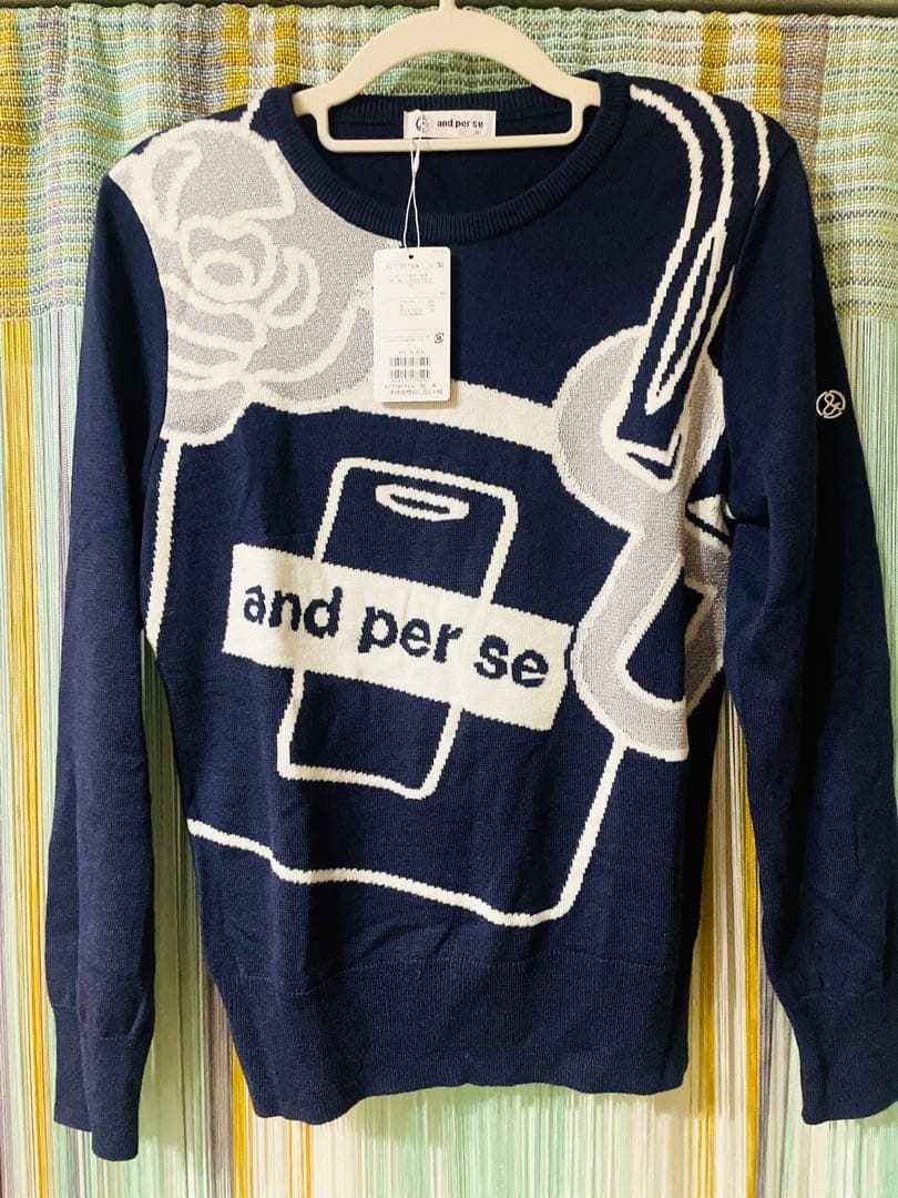 【新品・未使用】and per se ネイビー セーター M ゴルフウェアー