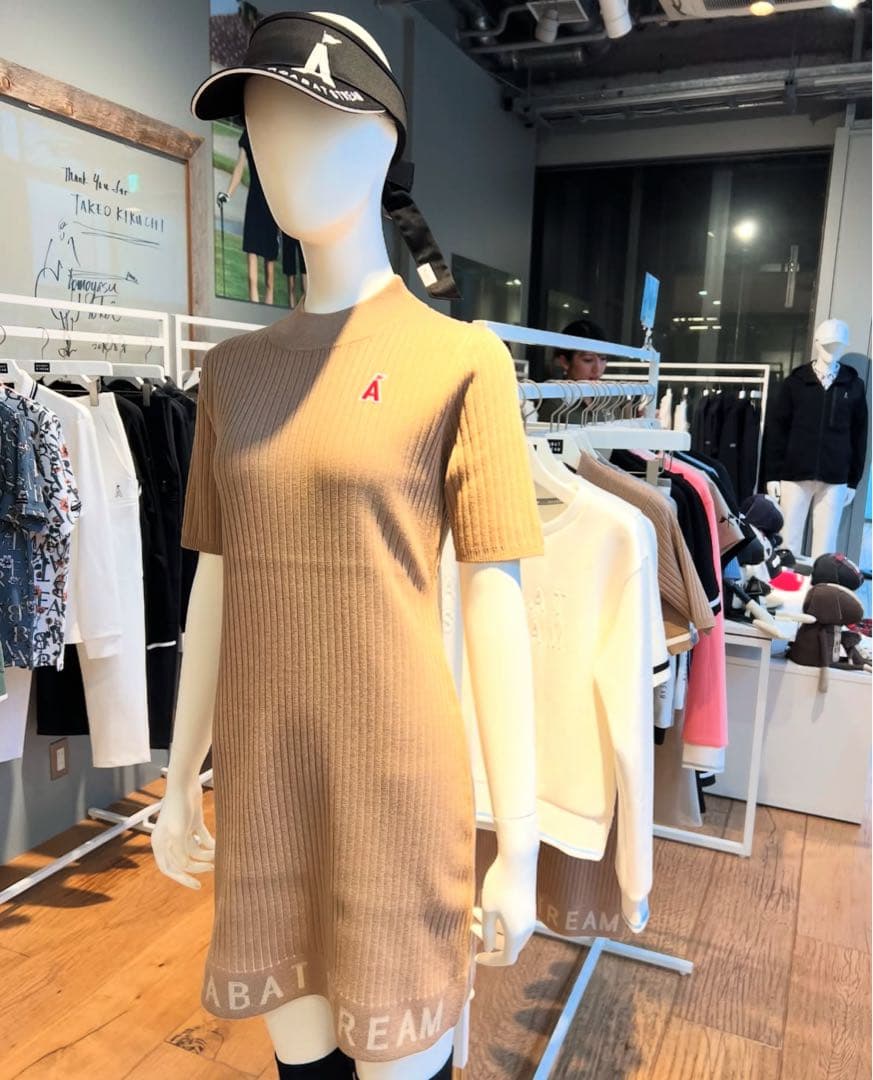 新品 アダバットストリーム ワイドリブAラインニットワンピ 水色 Sサイズ