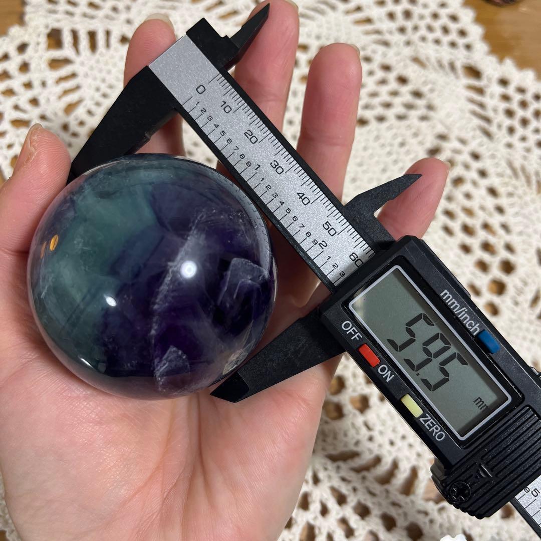 【セット販売】バイカラーフローライト　＋台座　直径59.5mm